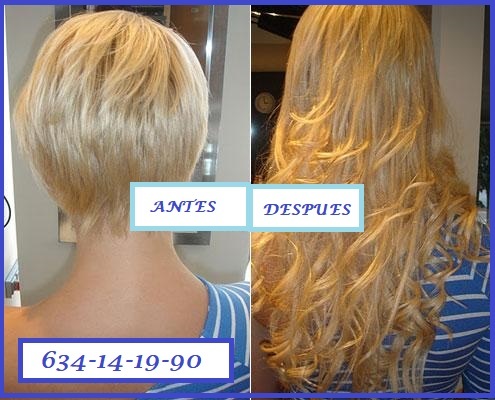 Extensiones de cabello natural ondulado antes y despues de adelgazar